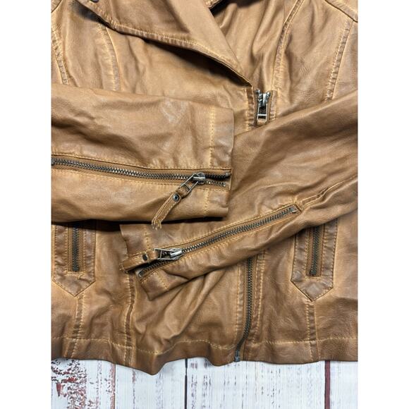 Max Studio Faux Leather Jacket Women's Size Small Brown Moto Zip Front Pocket's - Picture 5 of 6